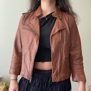 Y2K vintage 2000s brown leather moto jacket levis downtown girl indie sleaze M/L